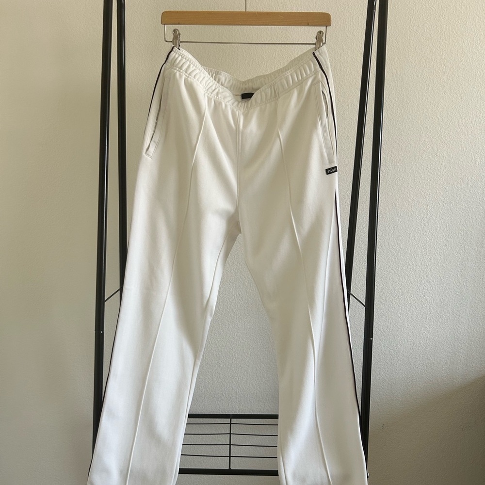 Stüssy White Track Pants Zip Pockets Size L (Flaw)